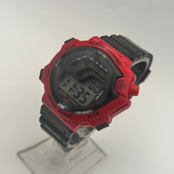 Red & Black 30M WR Unisex Digital Sports Watch 42mm Working - Picture 2 of 8